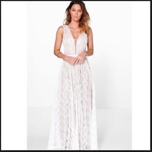 Lucy Wang All Lace Plunge Maxi Dress